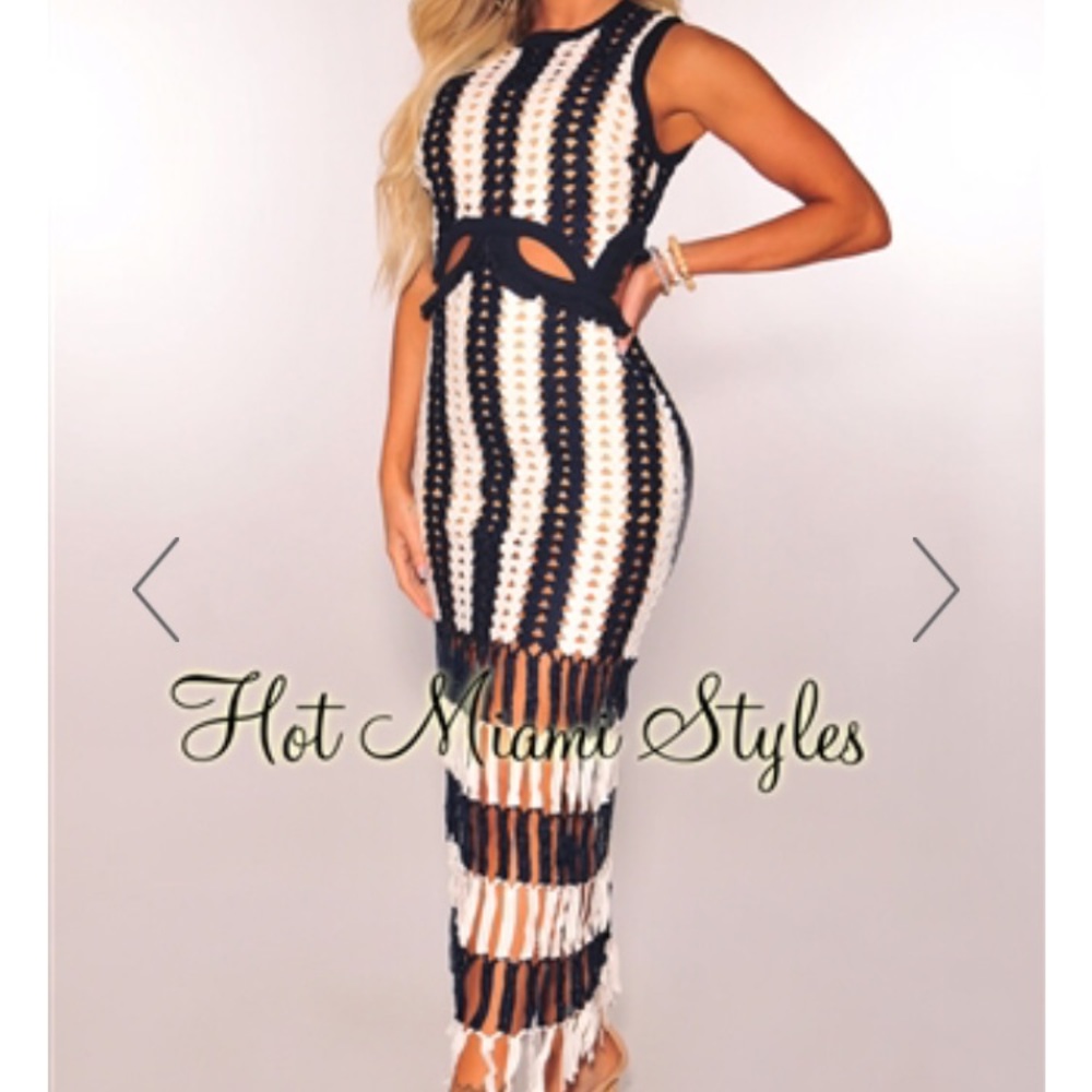 Striped broidered Crochet Maxi Dress